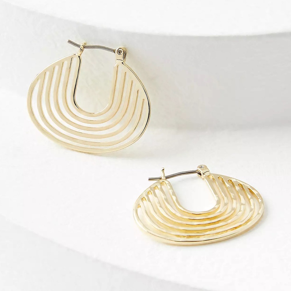 New Anthropologie Cutout Tier Geometric Hoop Earrings - Picture 4 of 11